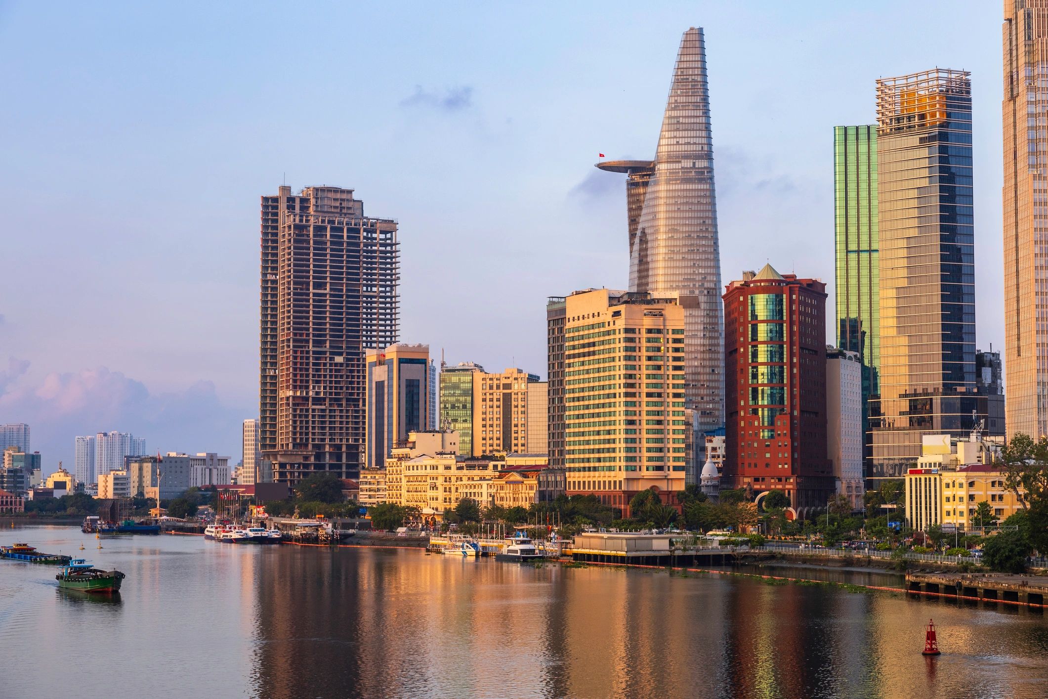 Ho Chi Minh City waterfront skyline at dawn